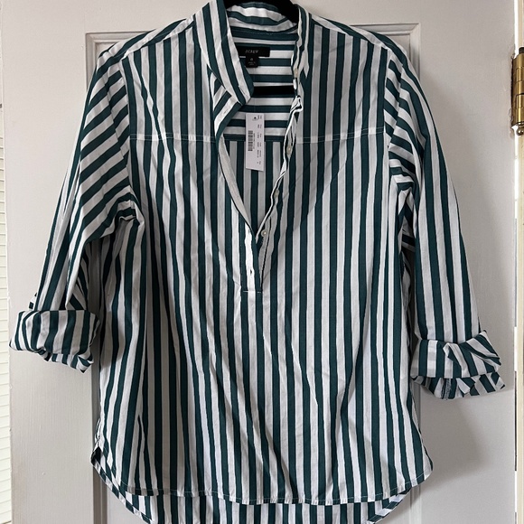 J. Crew Green and White Striped Button Down Shirt - Picture 1 of 4